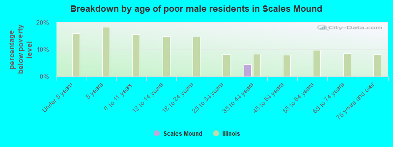 Breakdown by age of poor male residents in Scales Mound