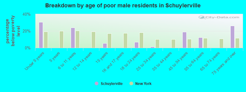 Breakdown by age of poor male residents in Schuylerville