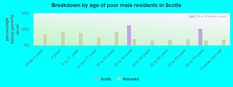 Breakdown by age of poor male residents in Scotia