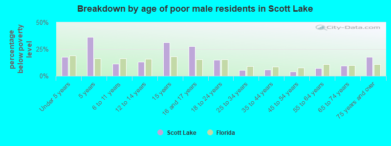 Breakdown by age of poor male residents in Scott Lake