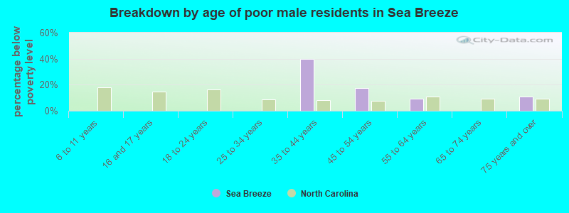Breakdown by age of poor male residents in Sea Breeze