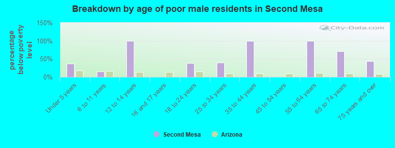 Breakdown by age of poor male residents in Second Mesa
