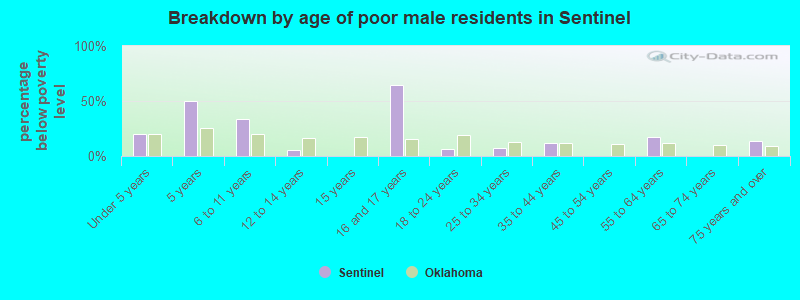 Breakdown by age of poor male residents in Sentinel