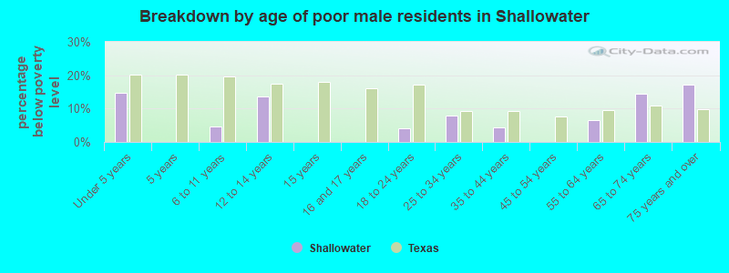 Breakdown by age of poor male residents in Shallowater