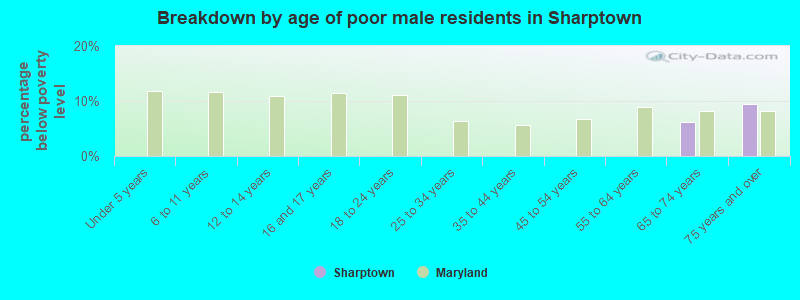 Breakdown by age of poor male residents in Sharptown