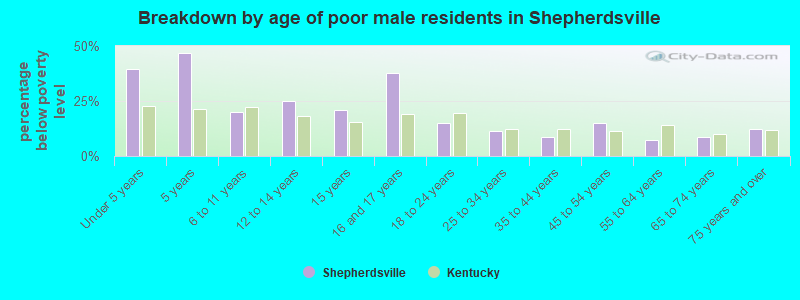 Breakdown by age of poor male residents in Shepherdsville
