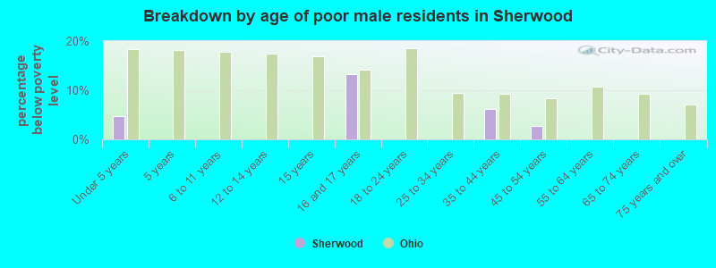 Breakdown by age of poor male residents in Sherwood