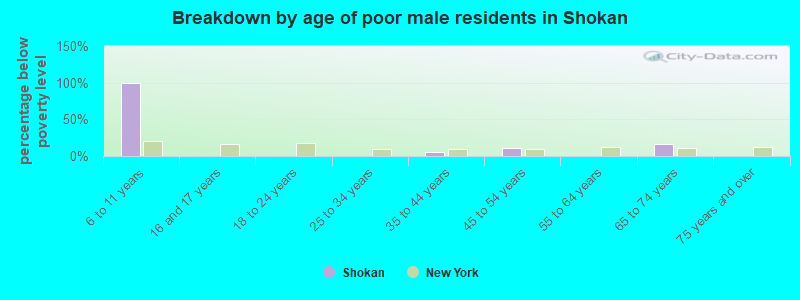 Breakdown by age of poor male residents in Shokan