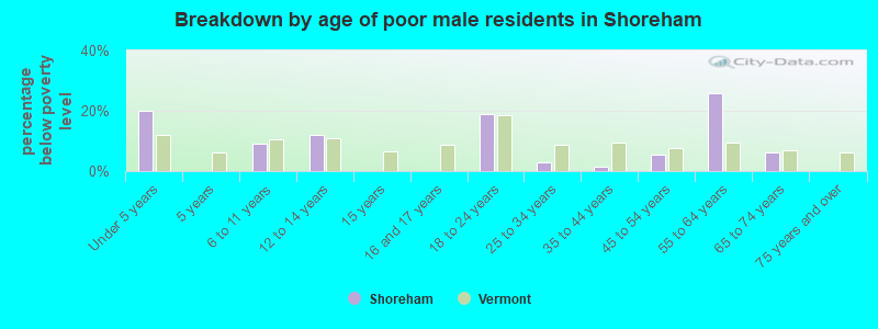Breakdown by age of poor male residents in Shoreham