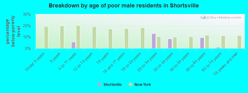 Breakdown by age of poor male residents in Shortsville