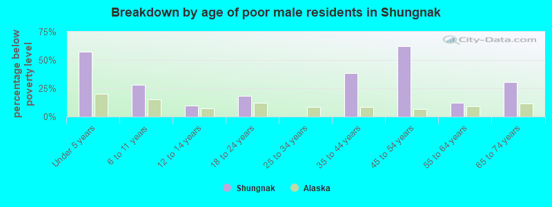 Breakdown by age of poor male residents in Shungnak