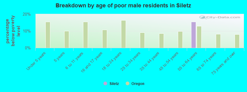 Breakdown by age of poor male residents in Siletz