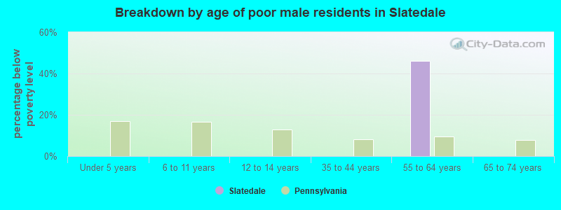 Breakdown by age of poor male residents in Slatedale