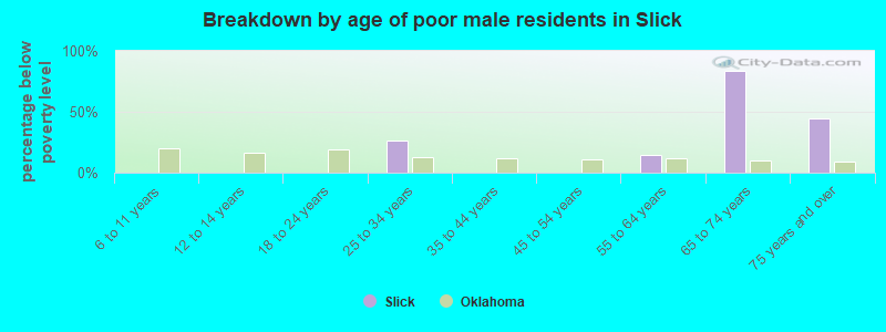 Breakdown by age of poor male residents in Slick