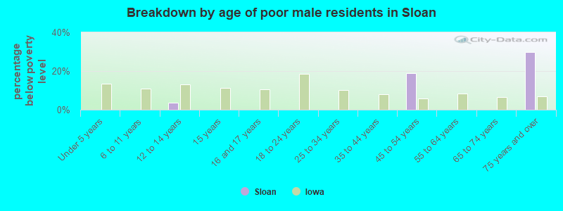 Breakdown by age of poor male residents in Sloan