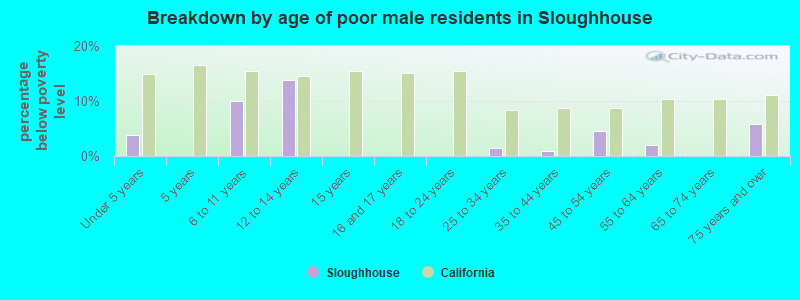 Breakdown by age of poor male residents in Sloughhouse