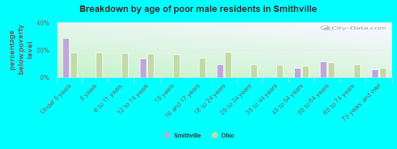 Breakdown by age of poor male residents in Smithville