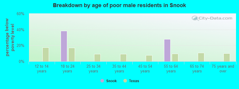 Breakdown by age of poor male residents in Snook