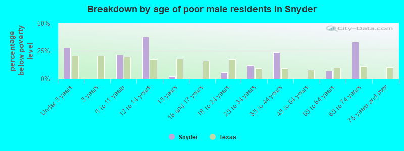 Breakdown by age of poor male residents in Snyder