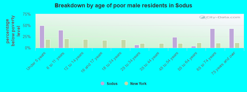 Breakdown by age of poor male residents in Sodus