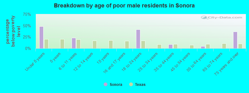 Breakdown by age of poor male residents in Sonora