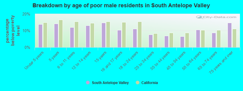 Breakdown by age of poor male residents in South Antelope Valley