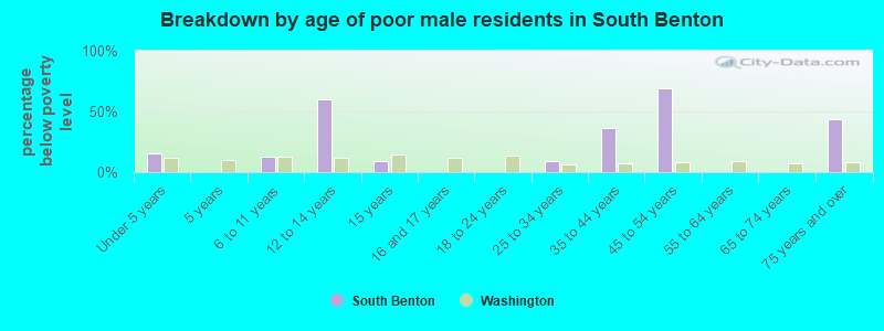 Breakdown by age of poor male residents in South Benton