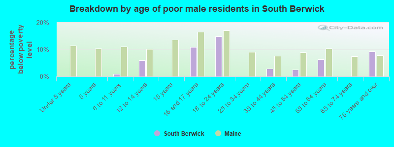 Breakdown by age of poor male residents in South Berwick