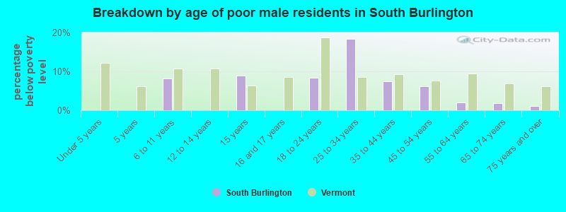 Breakdown by age of poor male residents in South Burlington