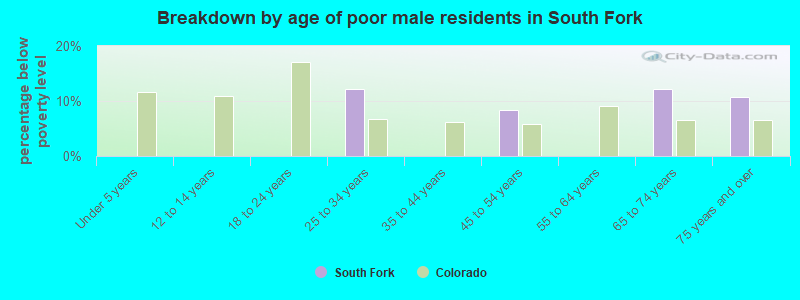 Breakdown by age of poor male residents in South Fork