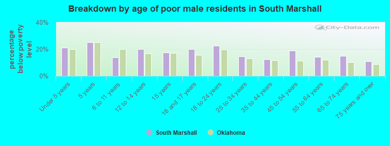 Breakdown by age of poor male residents in South Marshall
