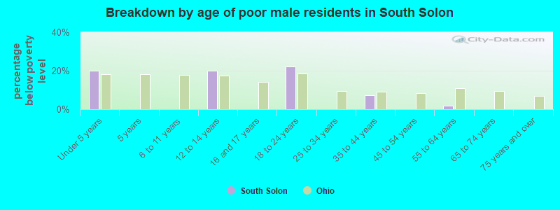 Breakdown by age of poor male residents in South Solon