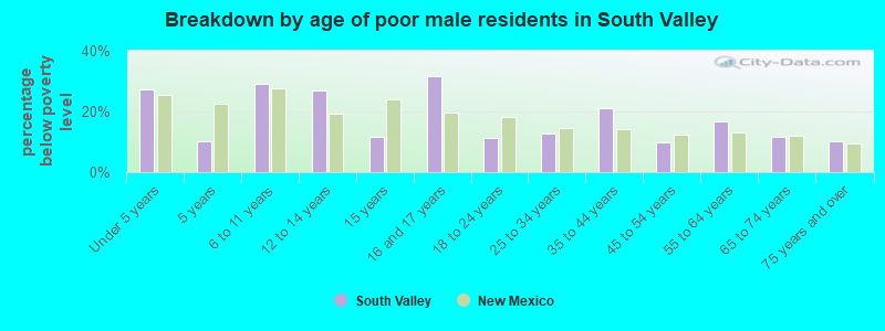 Breakdown by age of poor male residents in South Valley