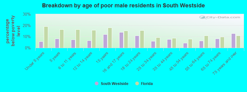 Breakdown by age of poor male residents in South Westside