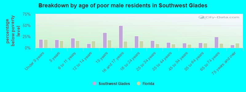 Breakdown by age of poor male residents in Southwest Glades