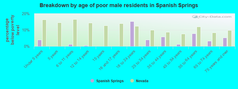 Breakdown by age of poor male residents in Spanish Springs