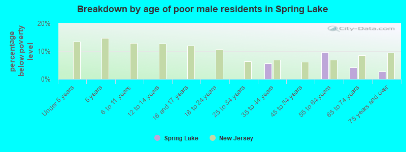 Breakdown by age of poor male residents in Spring Lake