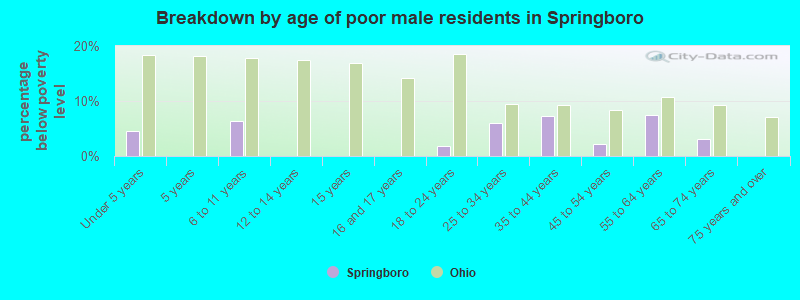 Breakdown by age of poor male residents in Springboro