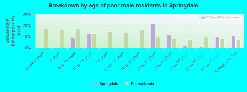 Breakdown by age of poor male residents in Springdale