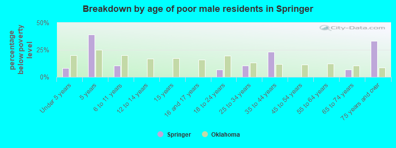 Breakdown by age of poor male residents in Springer