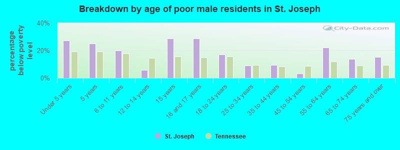 Breakdown by age of poor male residents in St. Joseph