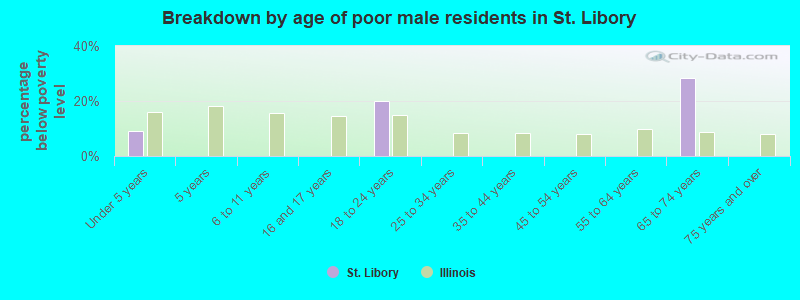 Breakdown by age of poor male residents in St. Libory