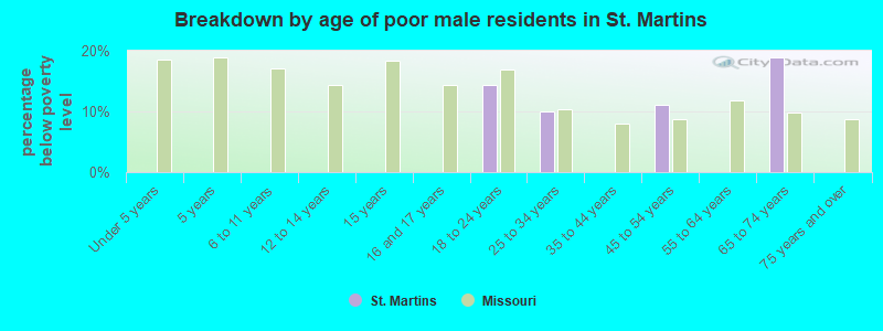 Breakdown by age of poor male residents in St. Martins