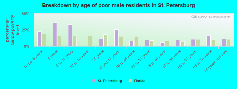 Breakdown by age of poor male residents in St. Petersburg