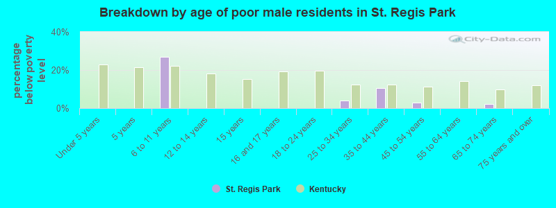 Breakdown by age of poor male residents in St. Regis Park