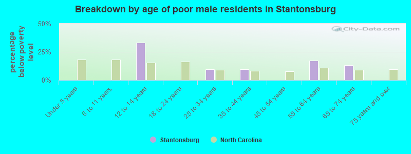 Breakdown by age of poor male residents in Stantonsburg