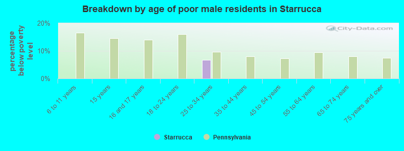 Breakdown by age of poor male residents in Starrucca