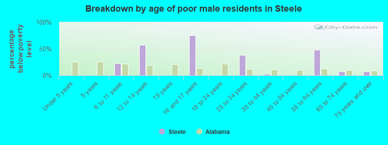 Breakdown by age of poor male residents in Steele