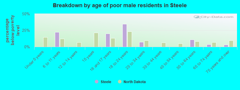 Breakdown by age of poor male residents in Steele