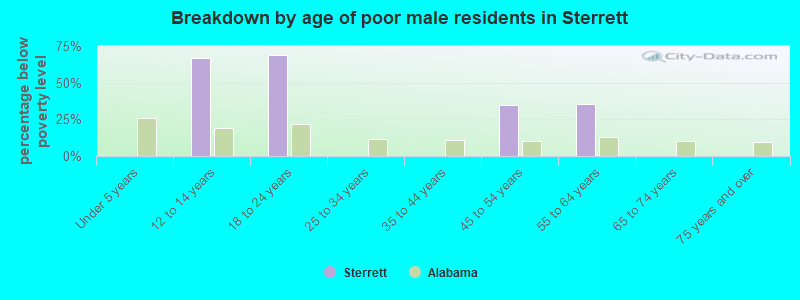 Breakdown by age of poor male residents in Sterrett